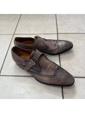 A.Testoni Brown Leather Monk Strap Dress Shoes Italy Men 10.5 M